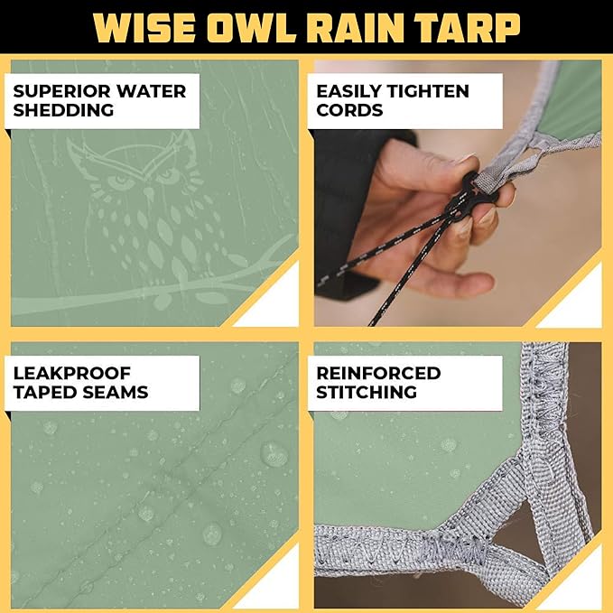 Wise Owl Outfitters Hammock Tarp, Hammock Tent - Rain Tarp for Camping Hammock - Camping Gear Must Haves w/Easy Set Up Including Tent Stakes and Carry Bag