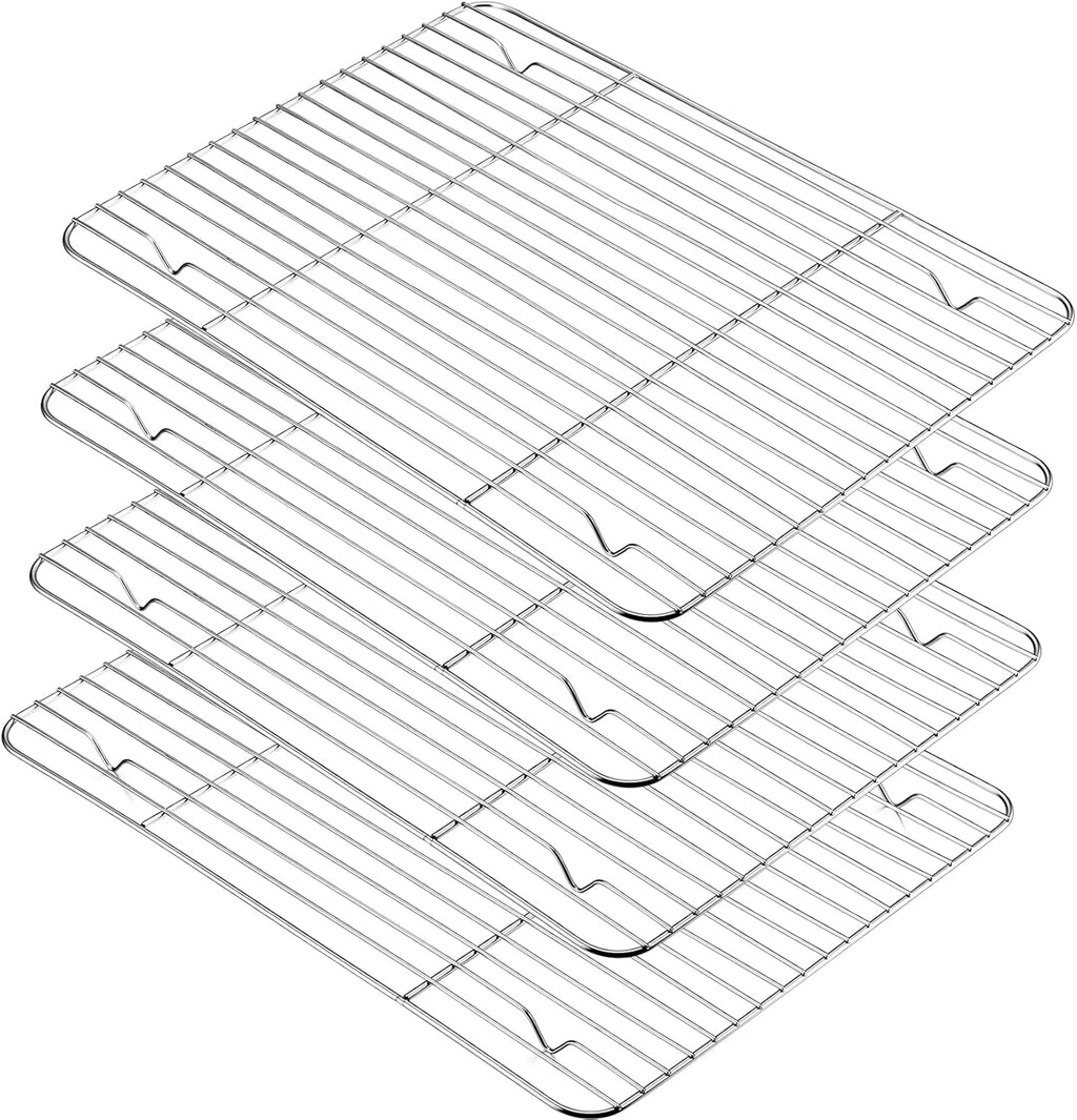 P&P CHEF Baking Cooling Rack Set for Cooking Roasting, 4-Piece Stainless Steel Wire Racks for Oven Use, Healthy & Dishwasher Safe, Rectangle, 15.3 Inch