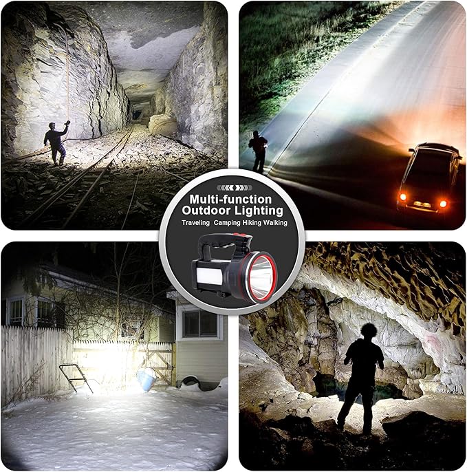 BIGSUN Spotlight Flashlight, 12800 mAh Rechargeable Flashlights High Lumens, Multifunctional Bright Flashlight, Outdoor Waterproof Camping Search Light Tactical Torch for Emergency, Boat, Hunting