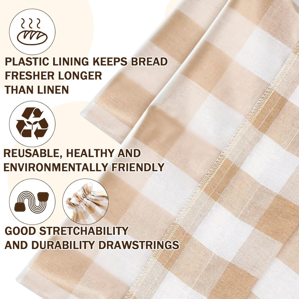 2 Pcs Lined Bread Bags for Homemade Sourdough Bread Reusable Storage Bag with Plastic 13 * 17 Inch Lined Saver Container Bag Cotton Homemade Bags(Classic Style)