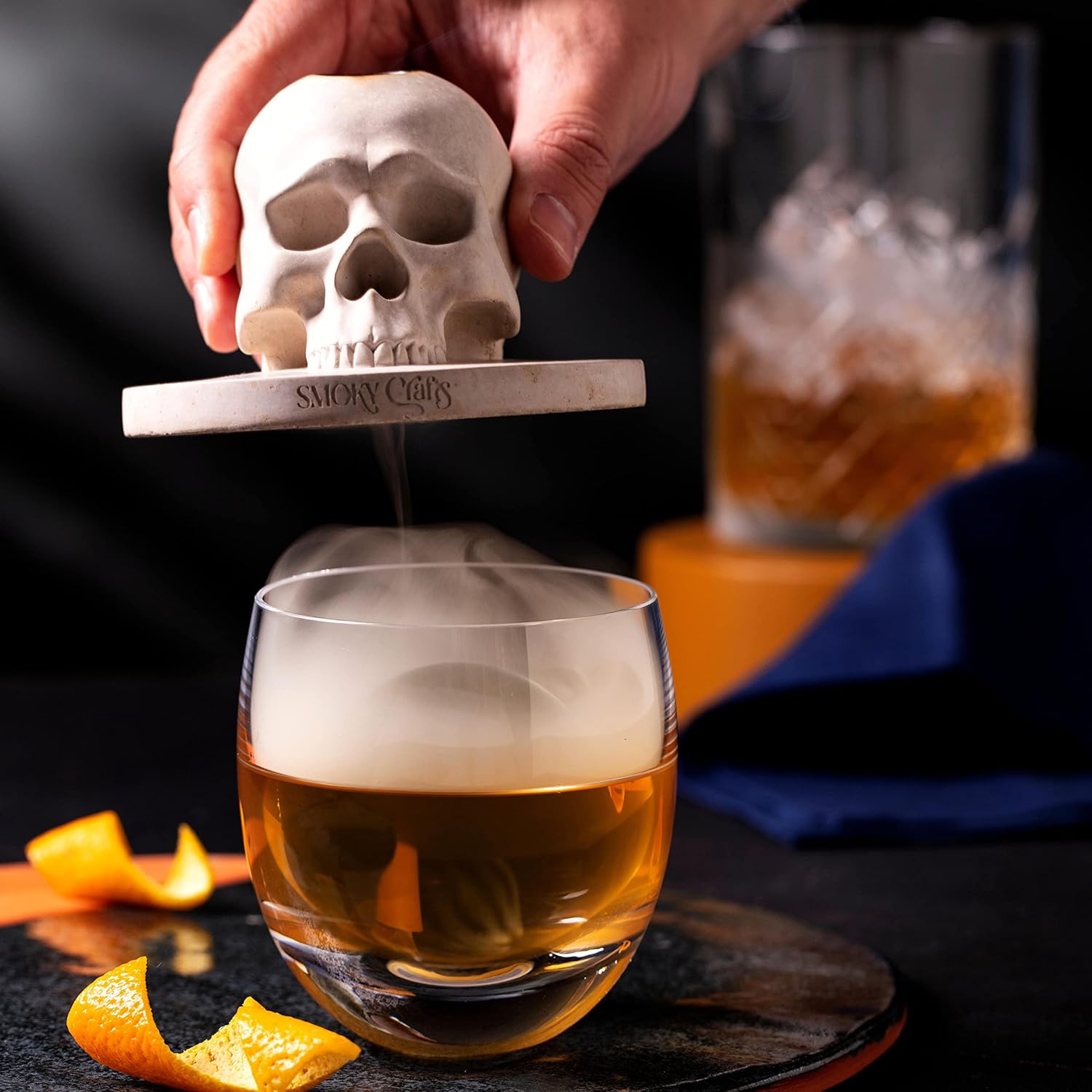 Whiskey Smoker Kit with Torch - Old Fashioned Smoker Kit comes with Skull-Shaped Smoke Infuser, Culinary Torch and Wood Chips (Apple, Cherry, Hickory) - Gifts for Men (Without Butane)