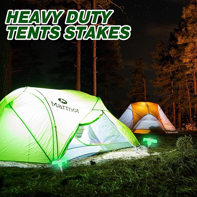 Tandefio 20 Pcs 8 Inch Screw in Tent Stakes Heavy Duty Drill in Ground Anchor Pegs Metal Stakes Screws Hex Pegs Drillable Camping Threaded Tent Spike with Hex Head Driver (Illuminant White)