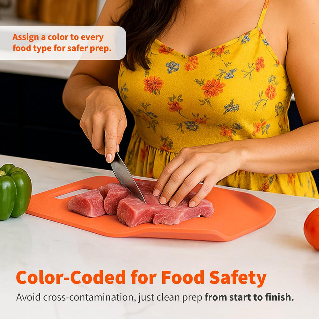 IMUSA Cutting Board Set – 3-Pack Plastic Cutting Boards for Kitchen, 11.8" x 7.4" Color-Coded Chopping Boards with Handles and Curved Edge, Nesting Small Cutting Boards, Dishwasher Safe