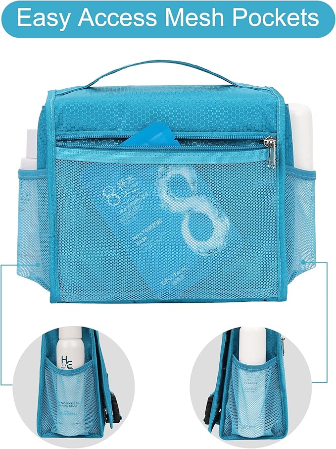 Relavel Hanging Toiletry Bag for Women and Men, Small Travel Bag for Girls Compact Size with Multiple Compartments Waterproof Travel Kit Wash Bag Makeup Storage Organizer Gym Shower Bag Blue