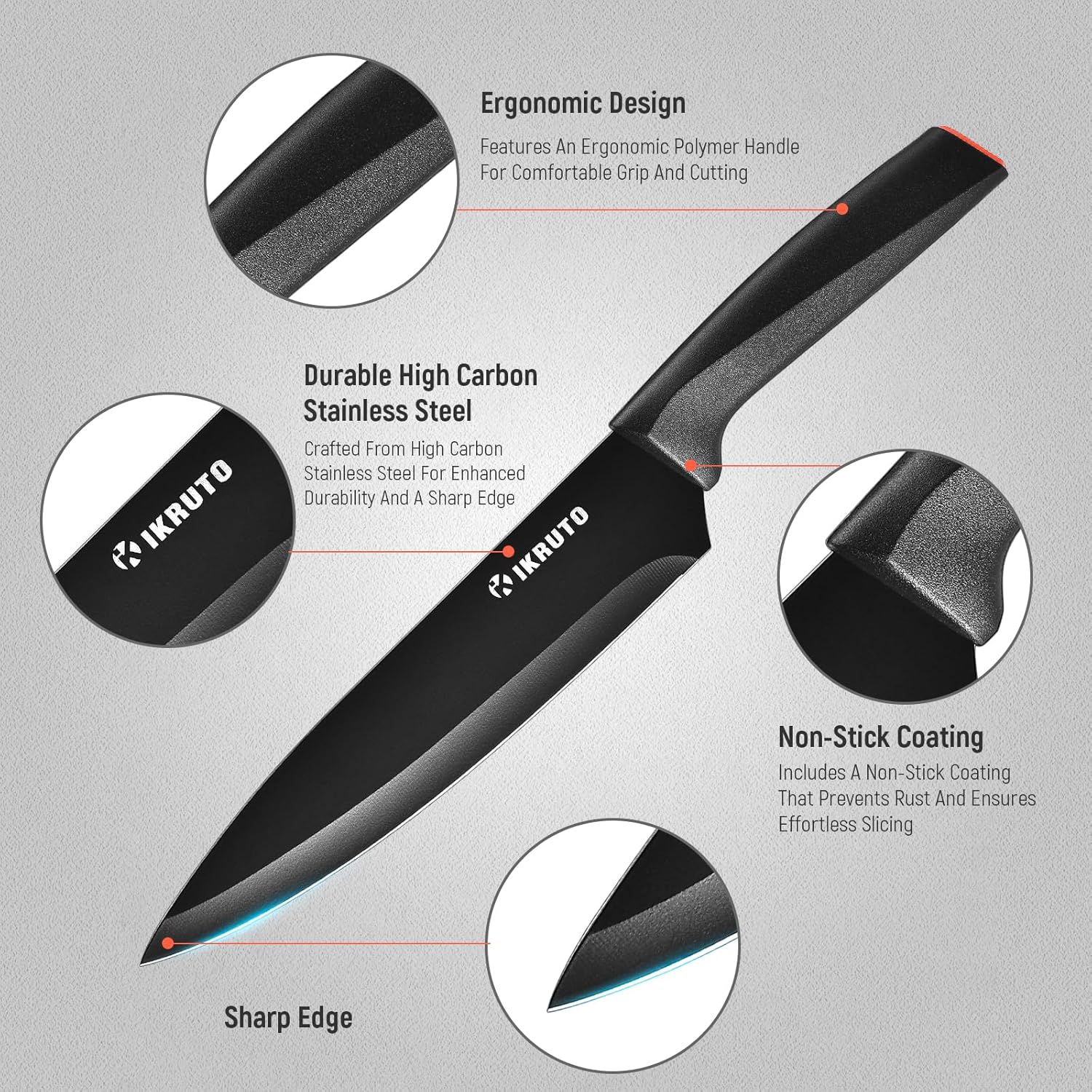 15-Piece Professional Kitchen Knife Set with Block – Built-in Sharpener, Anti-Slip Handles, Non-Slip Base – Effortless Cooking Tools for Chefs & Home Cooks (Black Red)