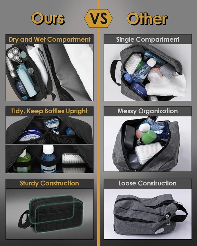 TACTICISM Toiletry Bag for Men - Dry Wet Separate Travel Toiletry Bag, Tactical Molle Dopp Kit for Men with Large Capacity, Water-Resistant Shaving Bag for Adult Women for Travel, Black