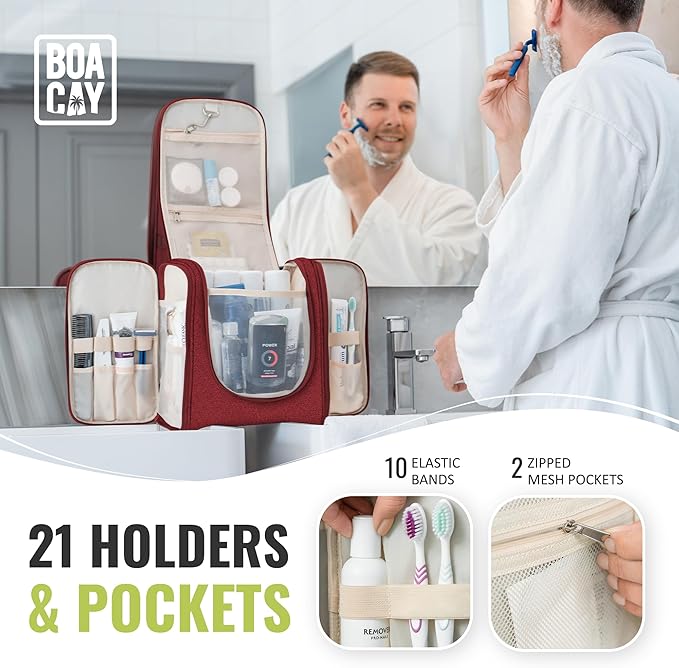 BOACAY Extra Large Hanging Travel Toiletry Bag for Women and Men, Makeup Bag, Bathroom & Shower Organizer Kit for Accessories, Cosmetics, Essentials