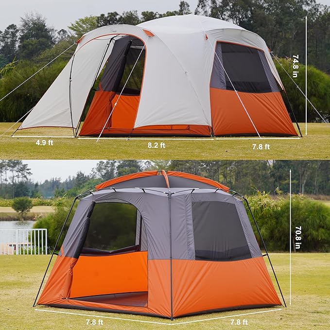 Vidalido 3-4 Person Tent with 1 Mesh Door and 2 Large Mesh Window, Double Layer Waterproof Portable Family Cabin Tent, 4 Person Tents for Outdoor Camping Hiking