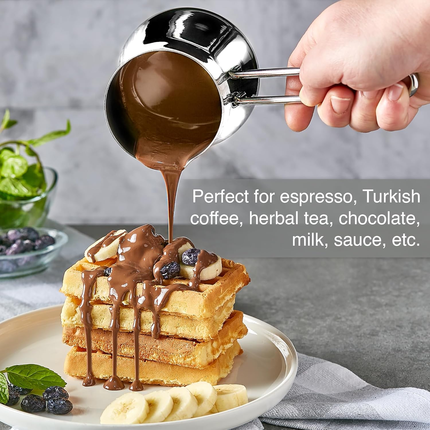 CRYSTALIA Turkish Coffee Pot 18/10 Stainless Steel, Stove Top Tea Maker, Milk Warmer, Greek Arabic Coffee Cezve Briki, 29 oz (Silver, Large)