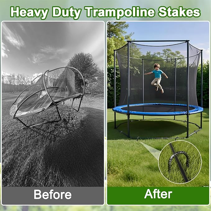 VVOKGO 12 Inches Trampoline Stakes Anchors High Wind Heavy Duty, 8pcs U Shaped Ground Rebar Metal Tent Galvanized Steel Stakes Tie Down Anchor Kit for Camping Tents, Soccer Net, Swing Set Black