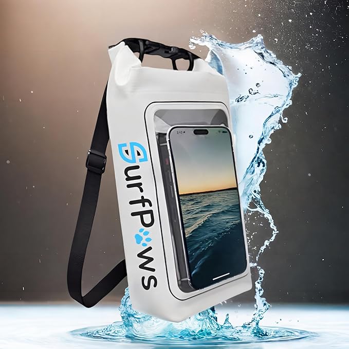2L Waterproof Dry Bag - Multifunctional Waterproof Dry Pouch for Phone and Valuables - Essential for Outdoor Travel, Beach, Swimming, Boating, Camping (White)
