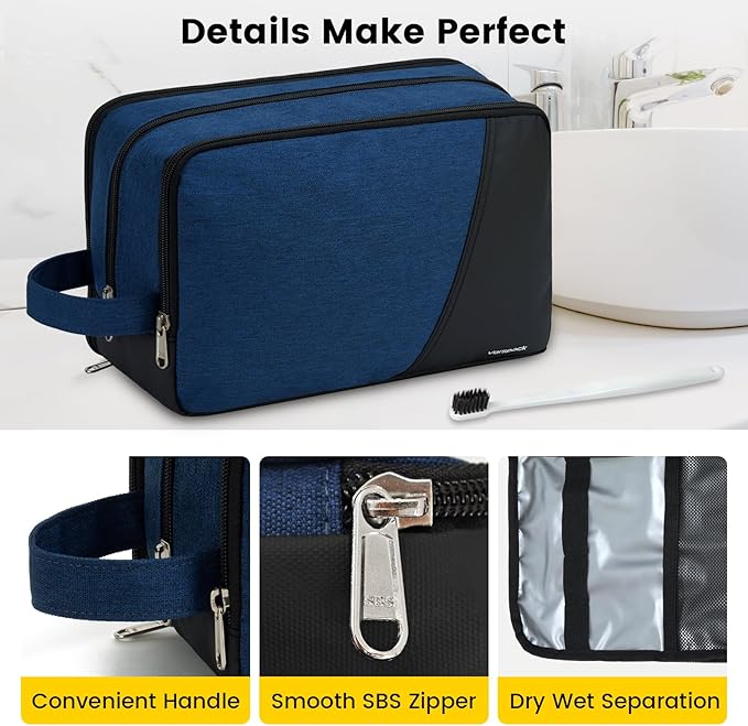 Vorspack Large Travel Toiletry Bag - Water Resistant Toiletry Bag for Men Dopp Kit for Bathroom Toiletries Accessories Gifts - Navy Blue