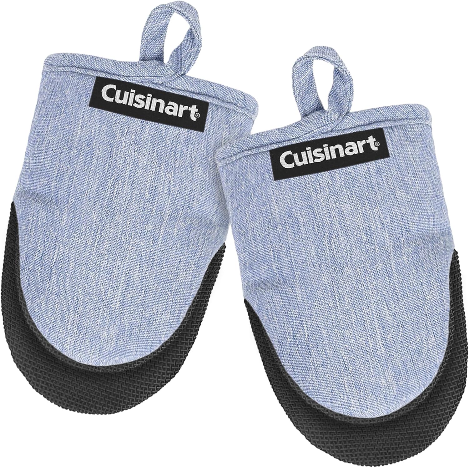 Cuisinart Mini Oven Mitts – 5.5” x 7” Heat-Resistant Kitchen Mitts for Oven with Non-Slip Neoprene Palm, Cotton Filling, and Fabric Loop – Durable Oven Mitt Set for Cooking & Baking (Light Blue)