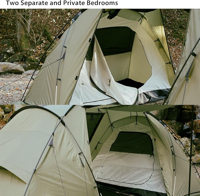 S'More Glamping Tent with Porch, 2/3/4/5/6 Person Durable Weatherproof Camping Tent, Large Family Tent with Room Divider, Easy Setup Tent with Screen Room