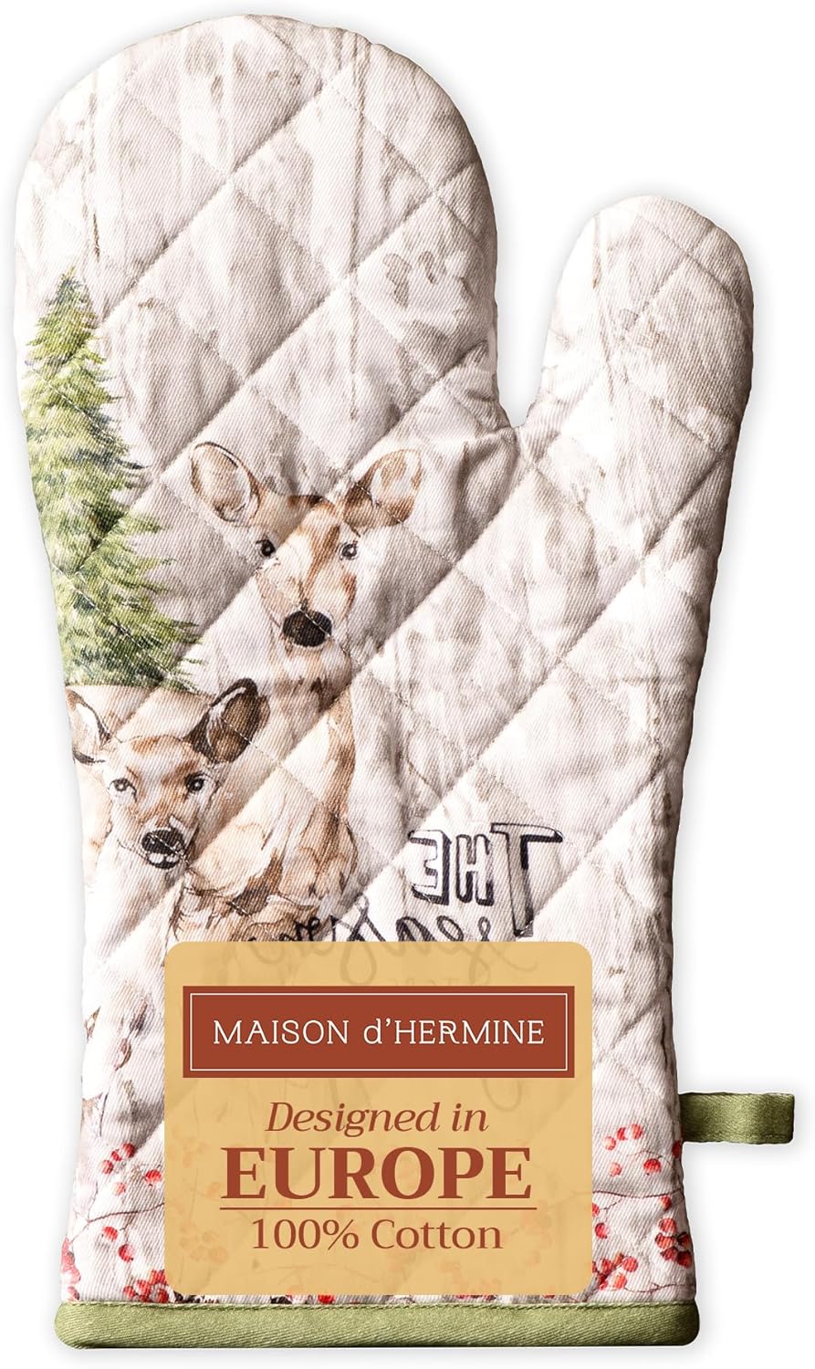 Maison d' Hermine Oven Gloves 100% Cotton Oven Mitt 7" x 13" with Loop Heat Resistant, BBQ, Cooking Gloves, Baking, Grilling, Kitchen, Handling Hot Pans (Pack of 1, Mountain Life)