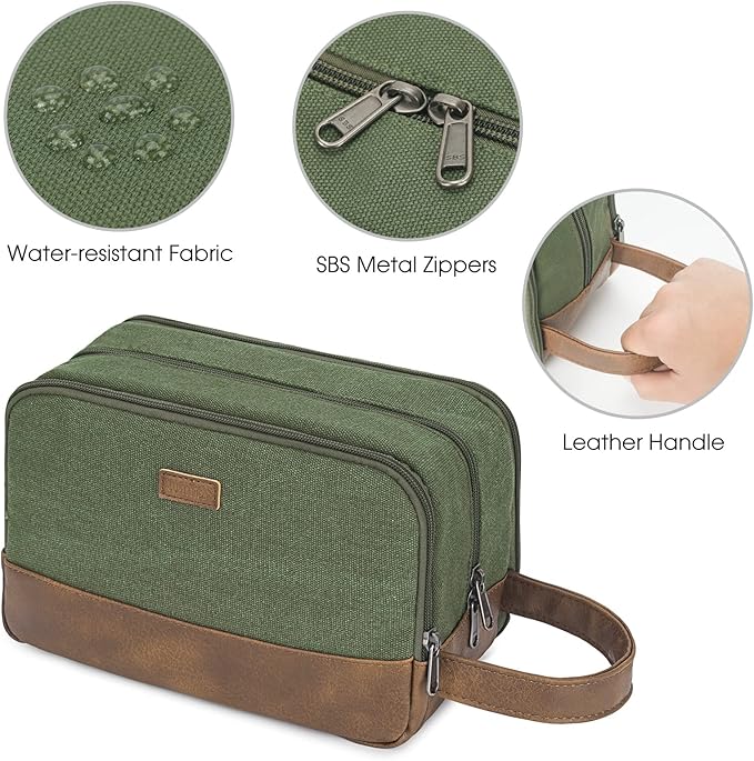 WANDF Travel Toiletry Bag for Men Large Toiletries Shaving Bag Water Resistant Hanging Dopp Kit Travel Accessories Bag for Women Men (Green)