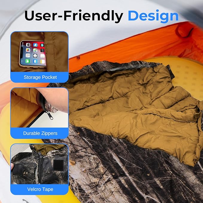 SereneLife 0 Degree Mummy Sleeping Bag – Military-Style, Lightweight & Waterproof for Extreme Cold, Stays Warm in 5–10°F, No-Snag Zipper, Compact Carry Bag & Travel Pillow for Camping & Backpacking