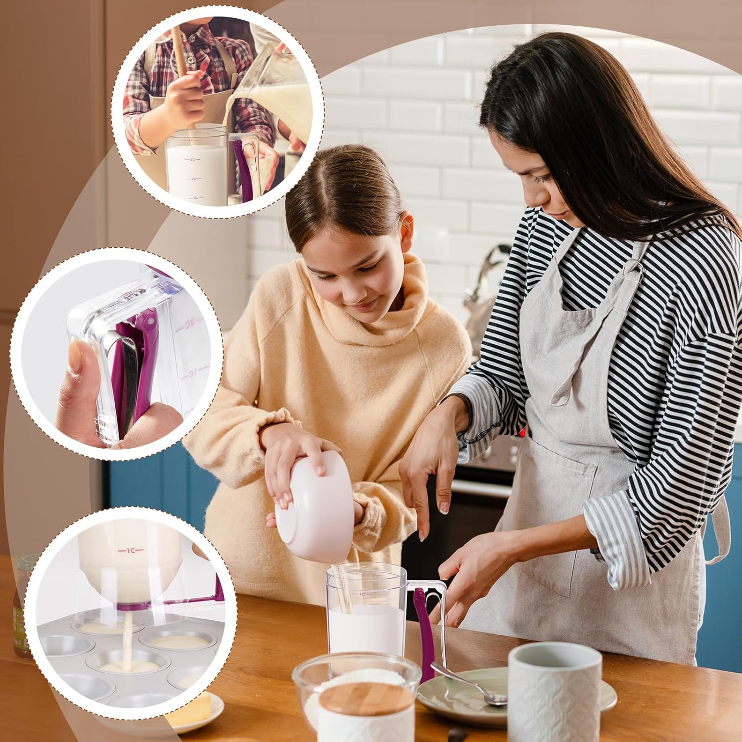 2 Pcs Cupcake Batter Dispenser Pancake Mix Dispenser 4 Cups with Squeeze Handle Tools for Pancake, Cupcake, Cookie, Cake, Waffles, Ice Cream Baking Gifts for Kitchen Housewarming (Purple)