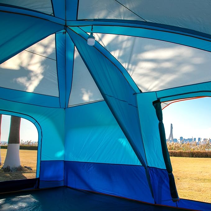 KTT Extra Large Tent 10-12-14 Person(B),Family Cabin Tents,2 Rooms,3 Doors and 3 Windows with Mesh,Straight Wall,Waterproof,Double Layer,Big Tent for Outdoor,Picnic,Camping,Family Gathering
