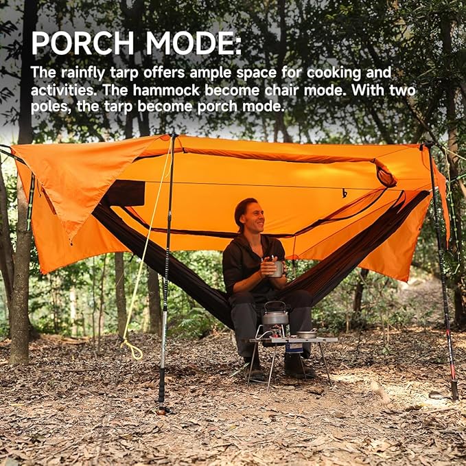 SkyNest 11ft Hammock with Net and Rain Fly Tarp, 4 in 1 Camping Hammock Tent, Ultralight Portable Double-Layer Hammock with Ridge Rope for Camping, Hiking and Backpacking