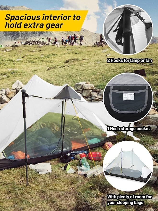 LANSHAN Ultralight Tent 3-Season Backpacking Tent for 1-Person or 2-Person Camping, Trekking, Kayaking, Climbing, Hiking