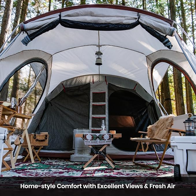 S'More Glamping Tent with Porch, 2/3/4/5/6 Person Durable Weatherproof Camping Tent, Large Family Tent with Room Divider, Easy Setup Tent with Screen Room