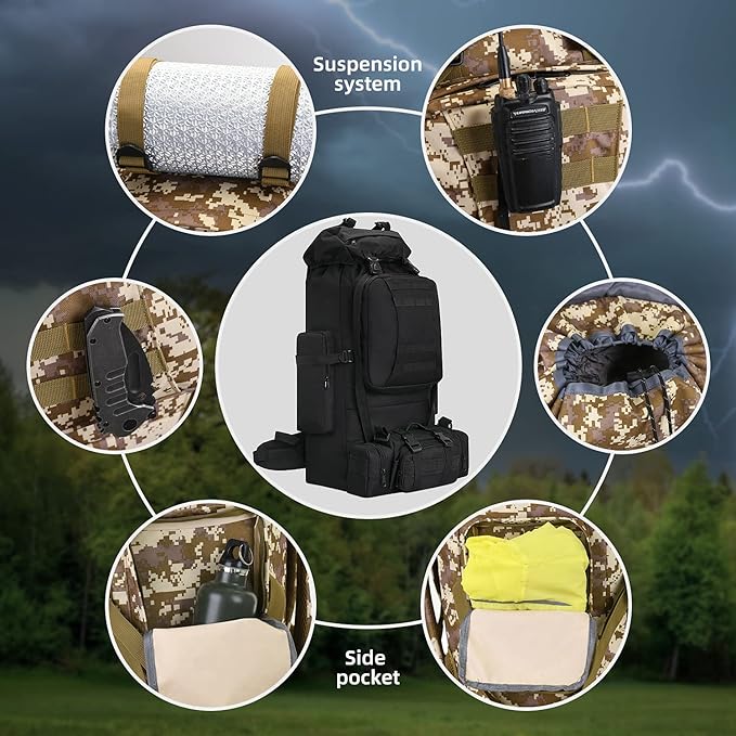 100L Camping Hiking Backpack,Molle military Tactical rucksack backpack,Waterproof Lightweight Hiking Backpack (Black)