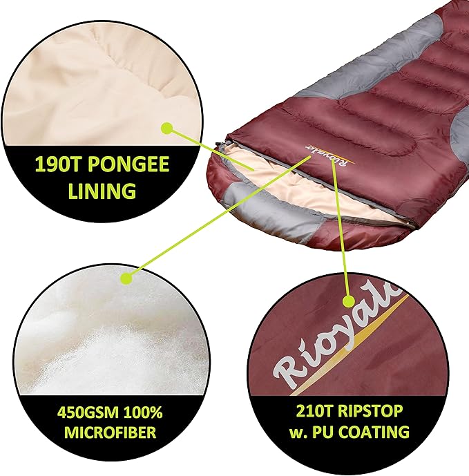 0 Degree Winter Sleeping Bags for Adults Camping (450GSM) - Temp Range (5F–32F) Portable Waterproof Compression Sack- Camping Sleeping Bags for Big and Tall in Env Hoodie: Backpacking Hiking 4 Season