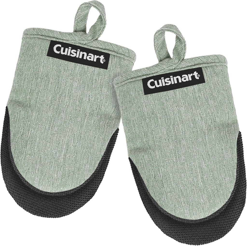 Cuisinart Mini Oven Mitts – 5.5” x 7” Heat-Resistant Kitchen Mitts for Oven with Non-Slip Neoprene Palm, Cotton Filling, and Fabric Loop – Durable Oven Mitt Set for Cooking & Baking (Sage)