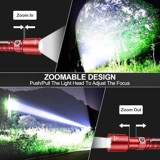 Flashlights High Lumens Rechargeable, 20,000 Lumens Super Bright 1500 Meters Long Range Small Powerful Flashlight, 6 Modes LED Tactical Pocket Waterproof Flash Light for Home Emergency (2, Red)