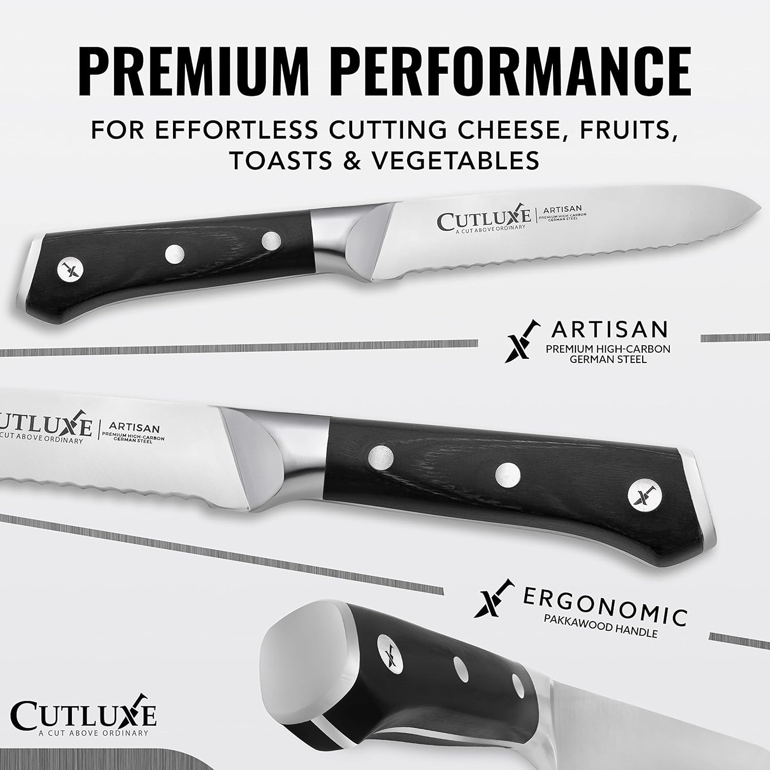 Cutluxe Kitchen Utility Knife – 5" Serrated Ultra Sharp Blade, Ergonomic Handle, Full Tang – Forged High Carbon German Steel – Artisan Series