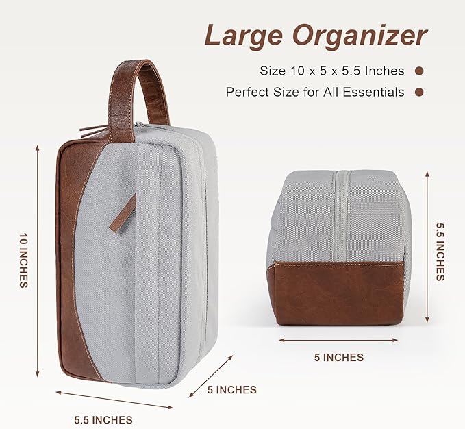 Travel Toiletry Bag for Men, Hanging Toiletry Organizer, Water Resistant Shaving Kit with Large Capacity for Travel Accessories (Grey)