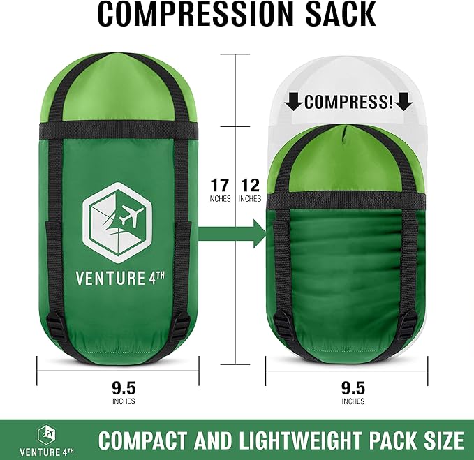 VENTURE 4TH Backpacking Sleeping Bag – XXL, Double and Single Sizes - Lightweight Warm & Cold Weather Sleeping Bags for Adults, Kids & Couples – Ideal for Hiking, Camping & Outdoor Adventures