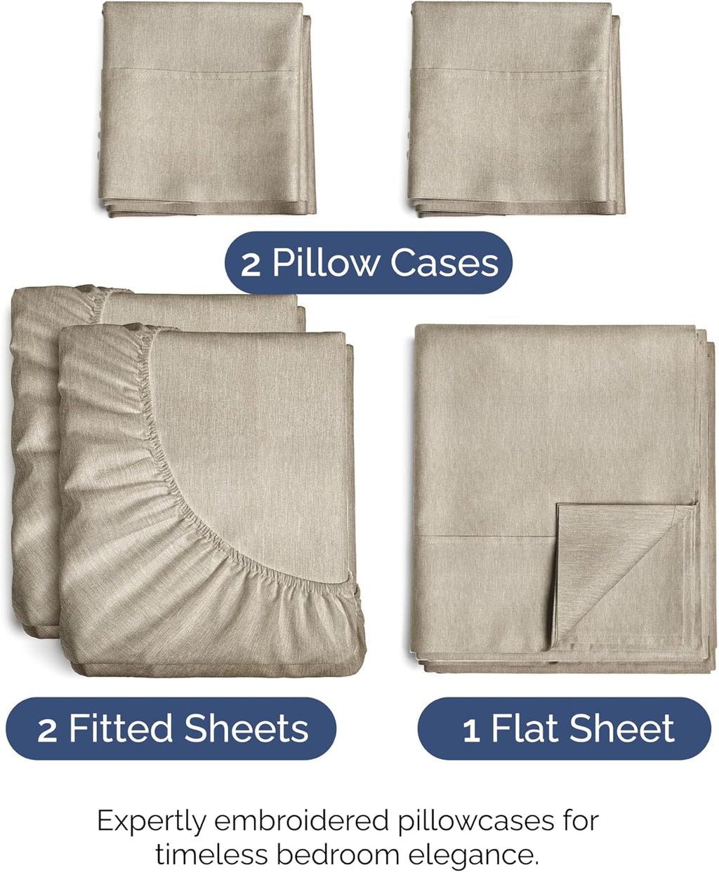 Split King Size 5 Piece Sheet Set - Comfy Breathable & Cooling Bed Sheets Set - Hotel Luxury Bedding for Women, Men, Kids, Teens, Boys & Girls - Deep Pockets & Wrinkle Free - Beige (Heathered Sheets)