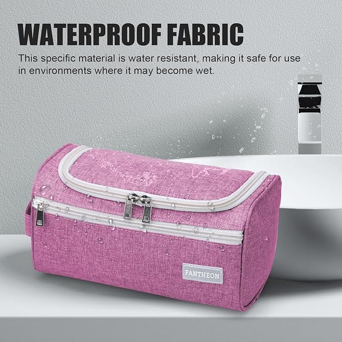 Pantheon Men's Toiletry Bag - Travel Toiletry Bag Wash Bag Hanging Dopp Kit Shaving Kit for Bathroom Shower - Mens Travel Bag Hanging Toiletry Organizer Toiletry Kit for Traveling (Pink)