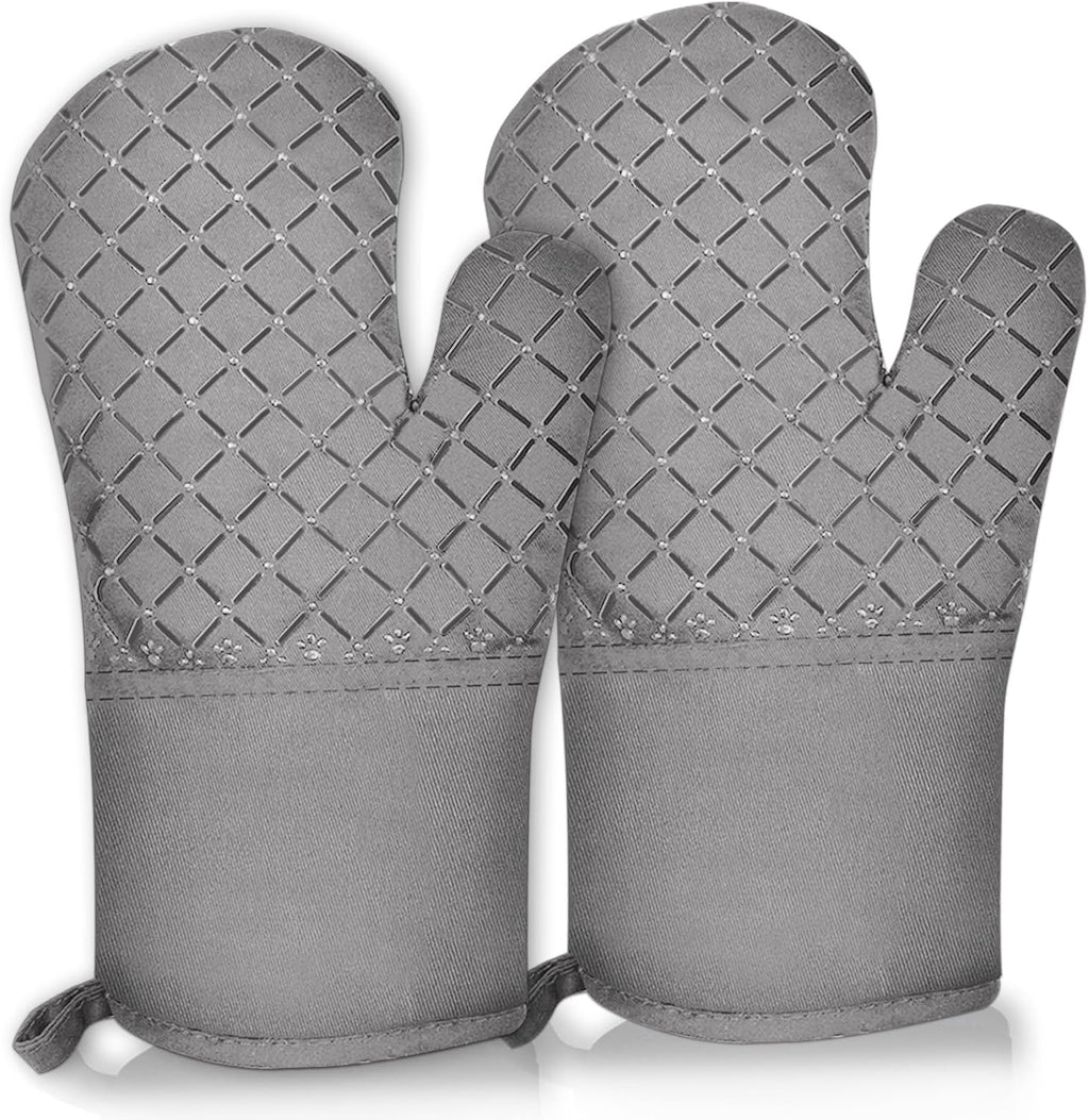 2 Pcs Oven Mitts Heat Resistant for Kitchen, Kitchen Oven Gloves, Long Oven Mitts and Pot holder with Non-Slip Silicone Stripe and Soft Cotton Lining, Silicone Oven Mitts for Cooking Baking BBQ Gloves