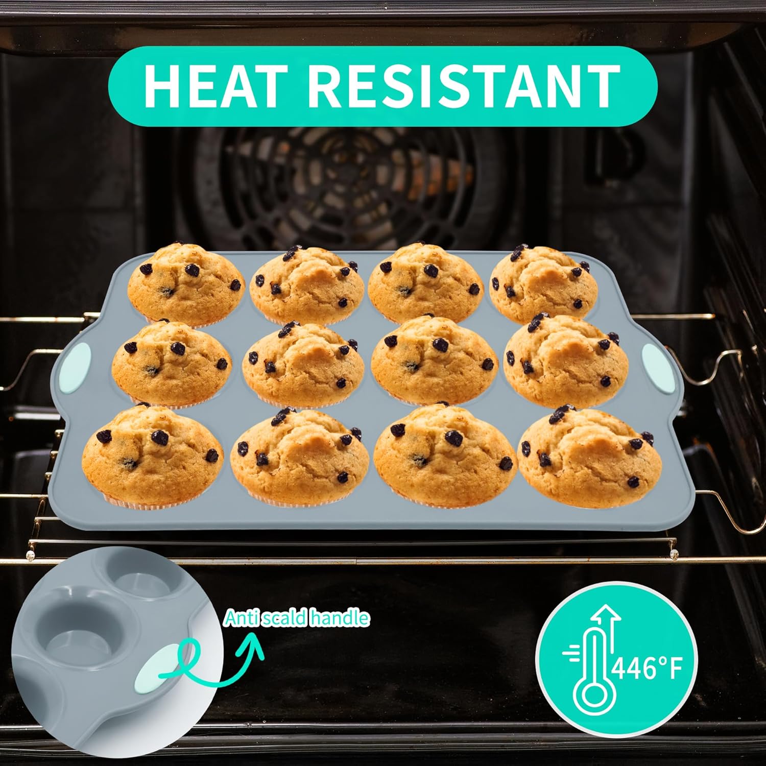 To encounter 2Pack Silicone Muffin Pan with Metal Frame, 12 Cup Regular Size Cupcake Pan, Non-Stick Baking Tray, Food Grade Baking Molds for Oven, Dishwasher Safe