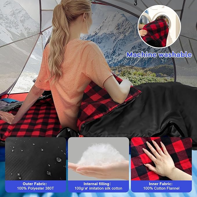 Backpacking Flannel Sleeping Bag Lightweight for Adults Hiking Ultralight Compact Sleeping Bag Portable Warm Weather Summer with Compression Sack