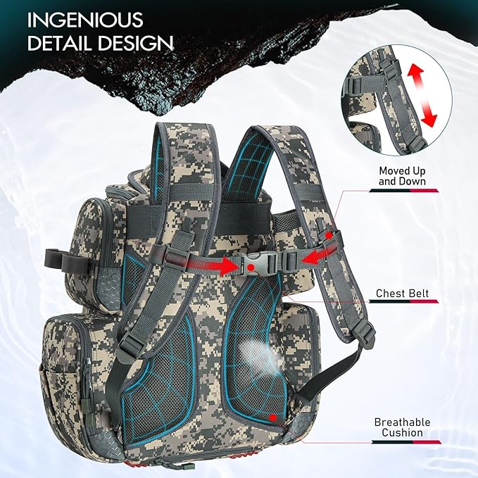 Piscifun Fishing Tackle Backpack with 4 Trays, Large Outdoor Storage Tackle Bag with Protective Rain Cover for Fishing Gear