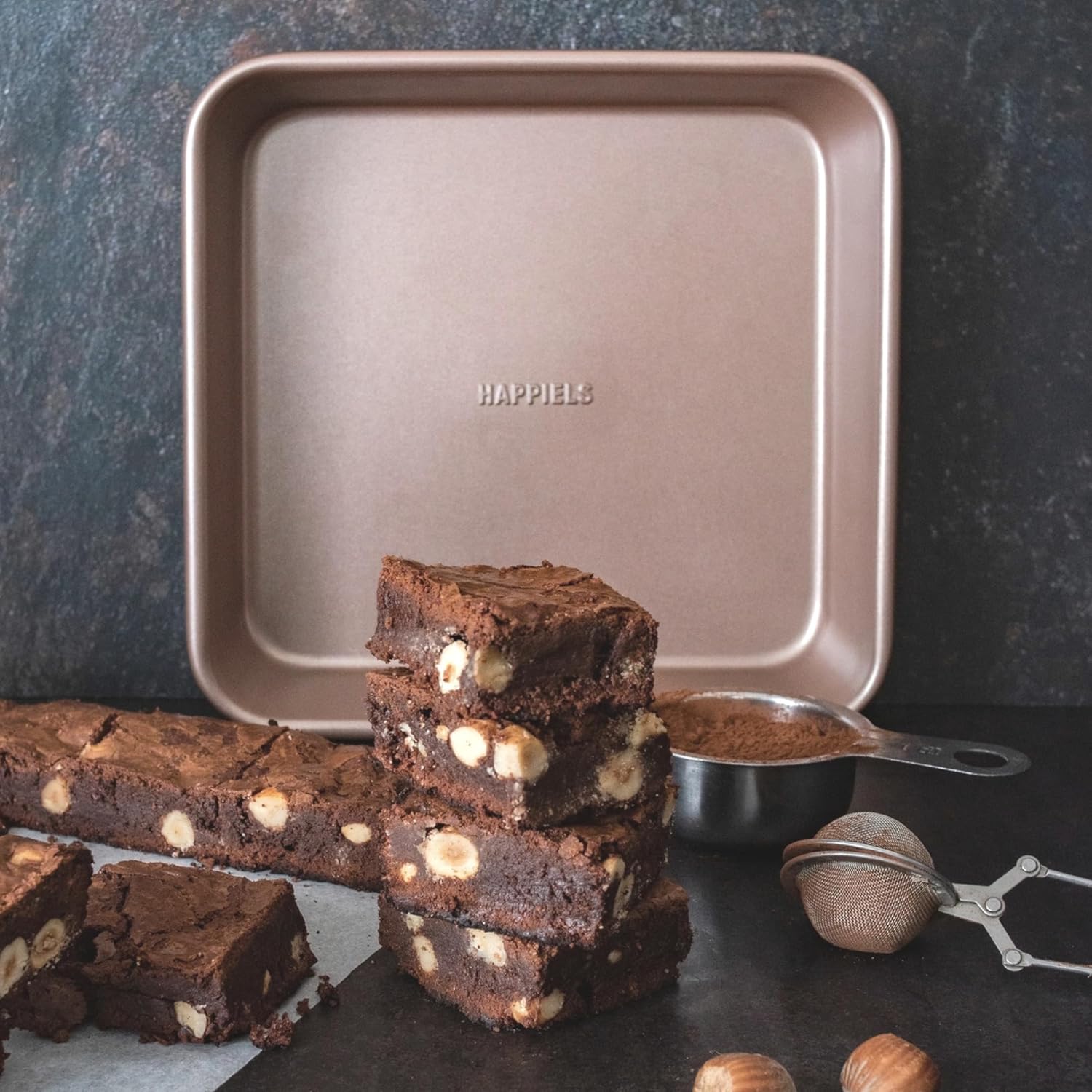 Nonstick 9x9 Baking Pan | PFOA & BPA Free Non Toxic 9 x 9 Inch Cake & Brownie Pan | Best Nontoxic Square 9x9 inches Pans for Baking | Non Stick Carbon Steel Gold Baking Ware