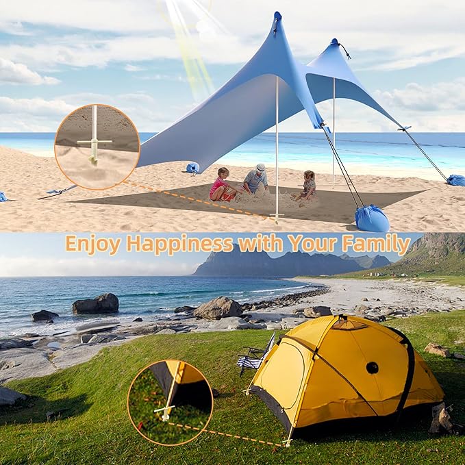 UMARDOO Beach Tent Sand Anchor,Sun Shelter Stand Holder Tent Stakes Ground Anchors Stakes,Camping Stakes Tarp Stakes for Tent Rain Tarps Canopy Camping Hiking (4 Packs)