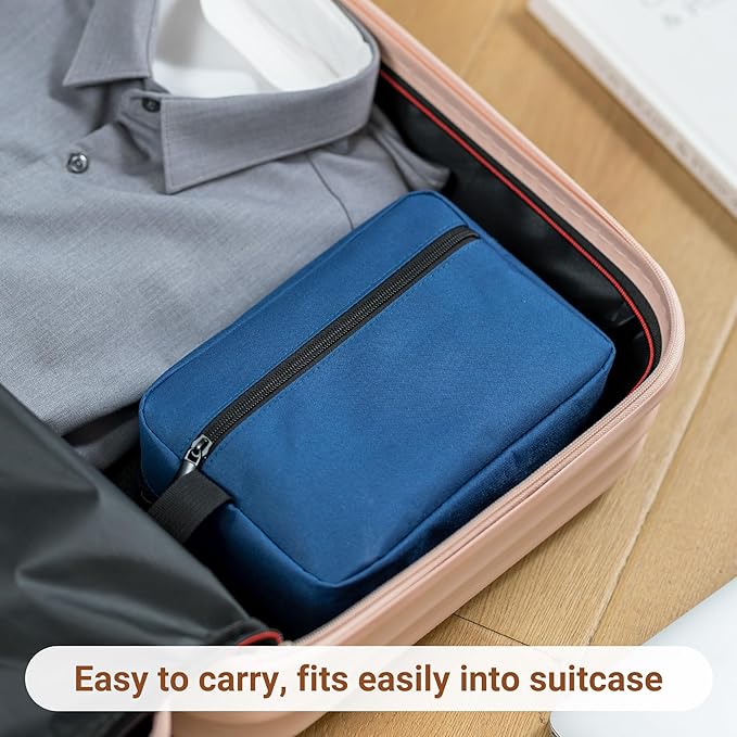 Elviros Travel Toiletry Bag for Women and Men, Lightweight Makeup Bag Hanging Dopp Kit with Shaving Compartment Cosmetic Organizer Small Tool Bag Travel Essentials, Navy Blue