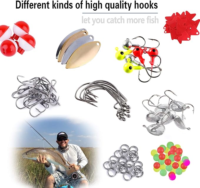 TOPFORT 187/343pcs Fishing Accessories Kit, Organized Fishing Tackle Box with Tackle Included, Fishing Hooks, Fishing Weights Sinkers, Fishing Gear and Equipment, Fishing Gift for Men
