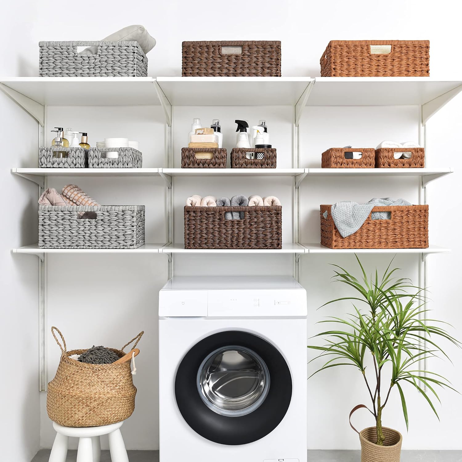 GRANNY SAYS Large Wicker Basket, Decorative Woven Basket for Storage, Waterproof Storage Basket Organizer, Wicker Storage Basket for Organizing, Brown Basket, 1-Pack