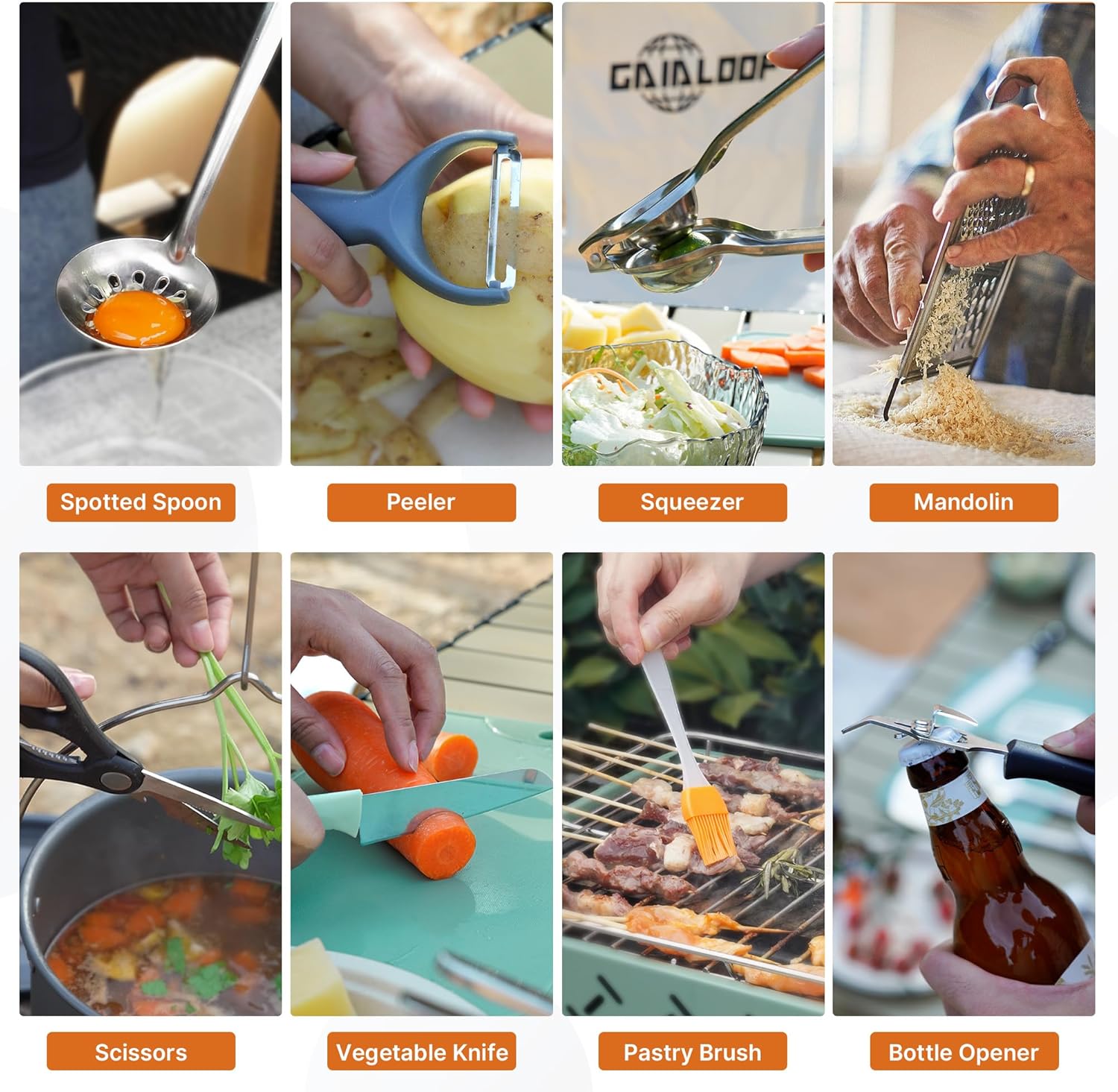 Camping Cooking Utensils Set Grilling Cookware Camp Kitchen Rotating Marshmallow Roasting Sticks BBQ Forks, Portable RV Camping Essentials Camper Must Haves for Cookouts Open Fire Pit