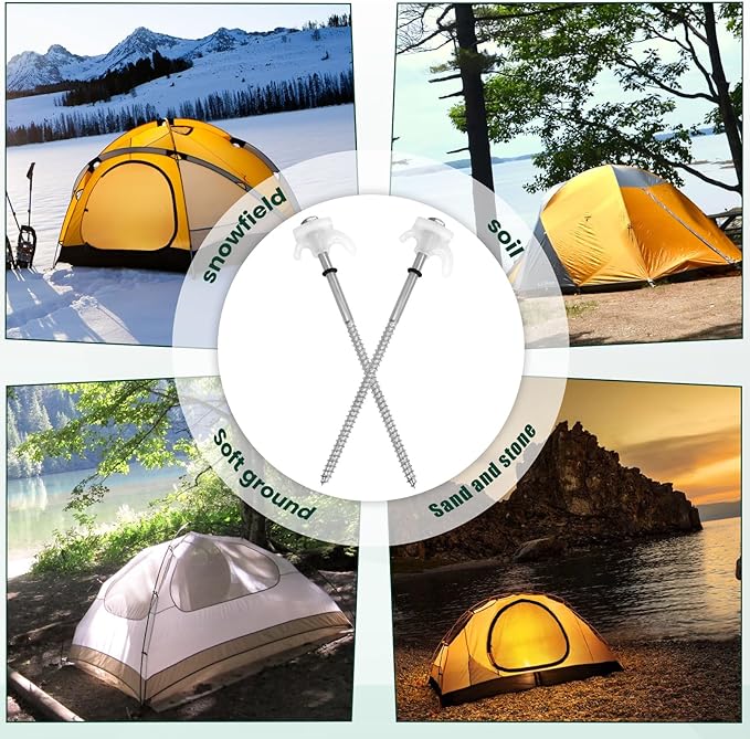 12 Pack 8" Screw in Tent Stakes Heavy Duty- Ground Anchors Screw- Tent Pegs Camping Stakes- Hex Pegs Drillable Tent Stakes and Hexagon Head Drive and Storage Box (White)
