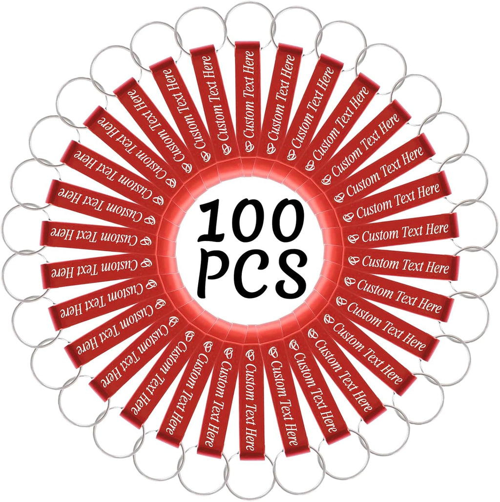 100PCS Personalized Bottle Opener Keychain Bulk Custom Beer Bottle Opener with Logo Text Engraved Wedding Bottle Opener Favors Customized Gifts for Guests Baby Shower Birthday Party-Red