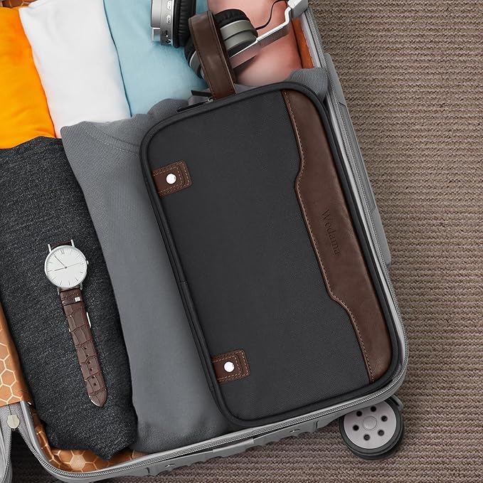 Wedama Toiletry Bag for Men, Large Hanging Travel Toiletry Bag, Extra Electronic Organizer Bag Waterproof Shaving Bag for Toiletries with PU Handle for Travel Business Trips Swim Camping, Grey