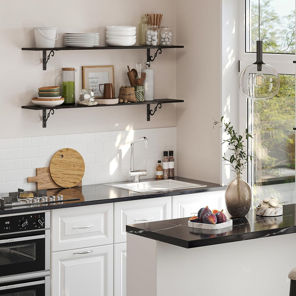 DINZI LVJ Long Wall Shelves, 47.3 Inch Large Floating Shelves Set of 2, Wide Display Shelf Wall Mounted with Brackets, Easy Hanging for Living Room, Toilet, Office, Bedroom, Espresso