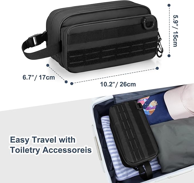 Toiletry Travel Bag for Men Tactical Hygiene Bag, Shaving Kit Toiletries Organizer Dopp Kit with Large Capacity, Black (Empty Bag Only)
